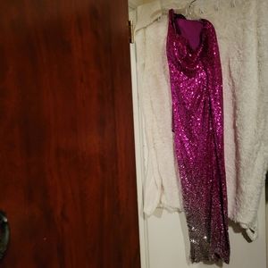 Fuchsia Pink silver long formal gown